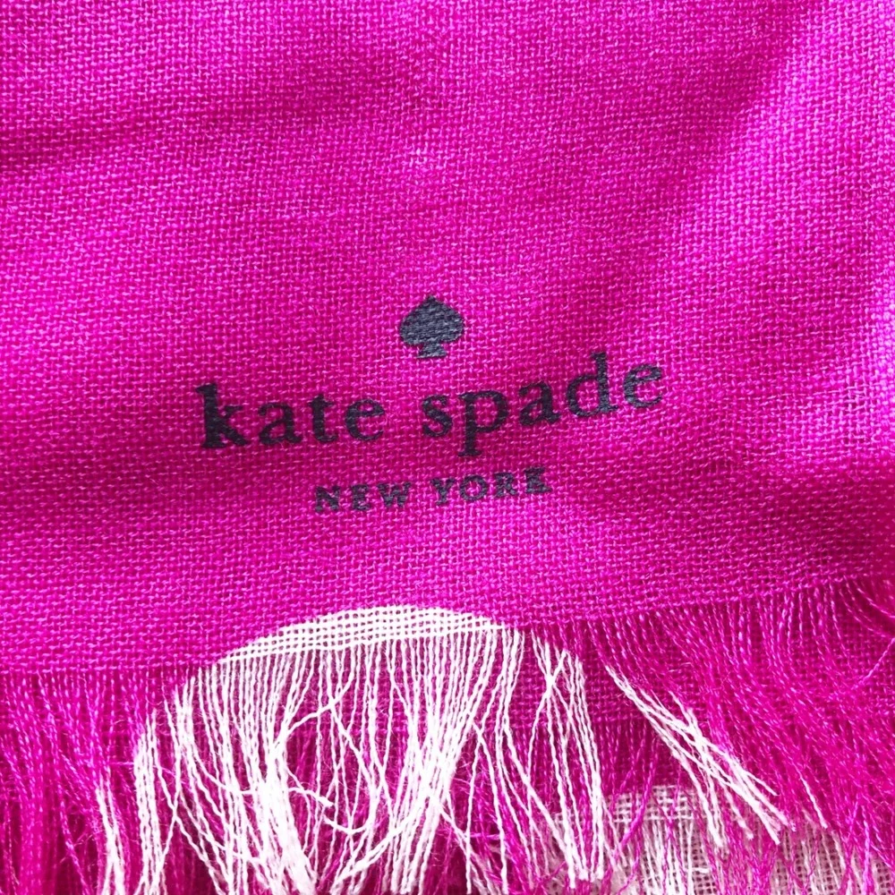Kate Spade Scarf Pink Polka Dot 100% Wool Eyelash Fringe 81x24 Wrap